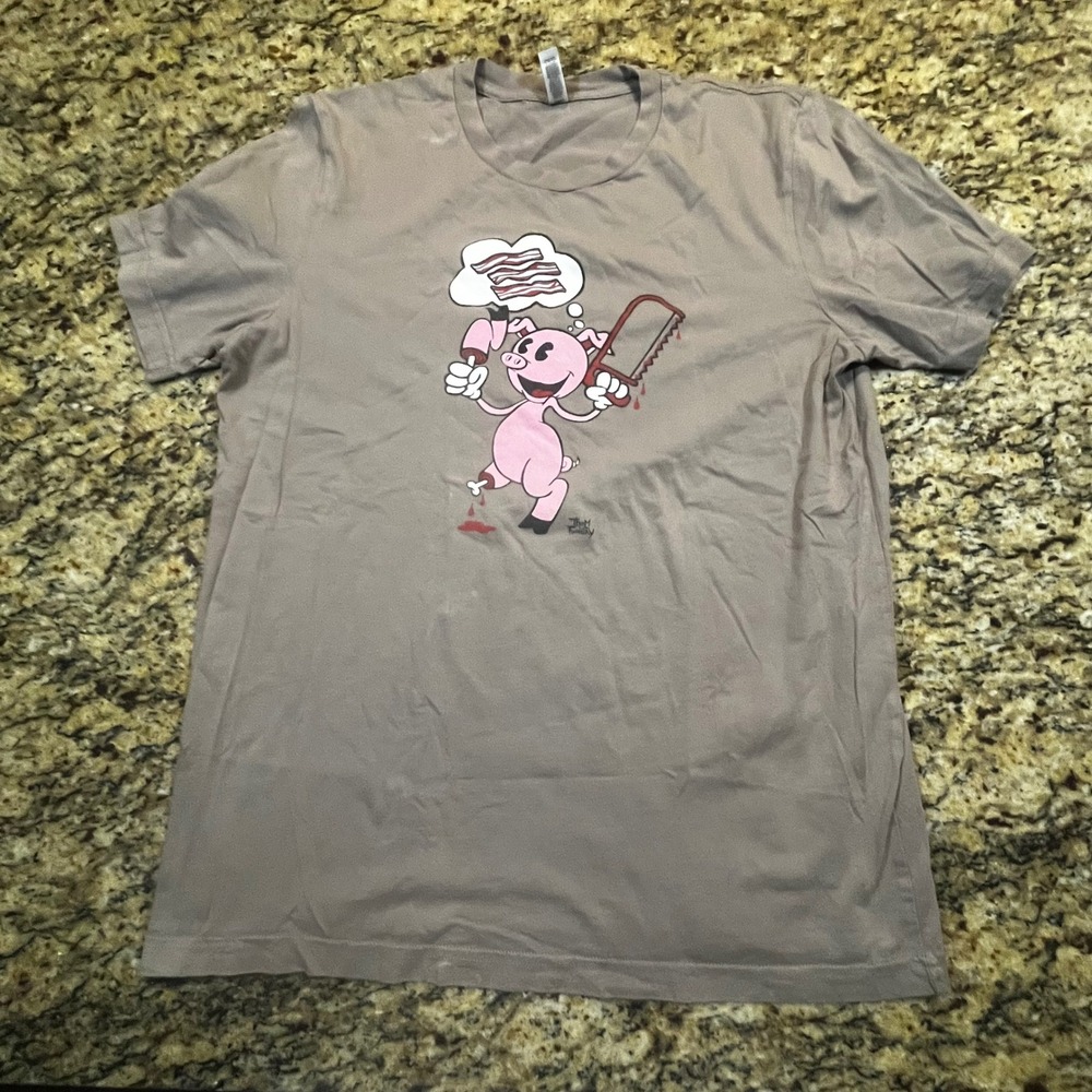 Mens‎ Large Brown Pig Bacon Graphic T-Shirt Funny